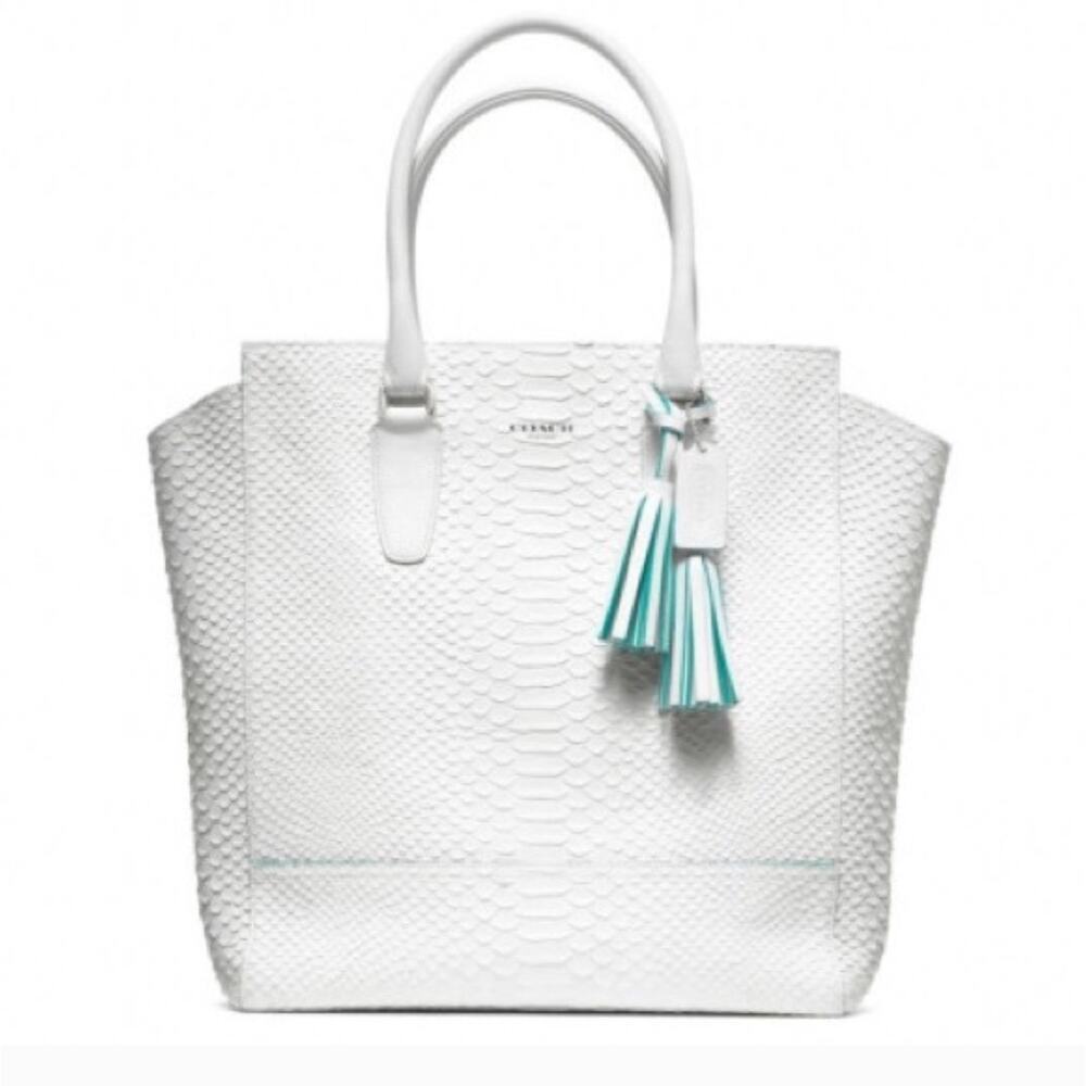Coach $900 Legacy Python North South Tanner Tote Chalk White Handbag 23416